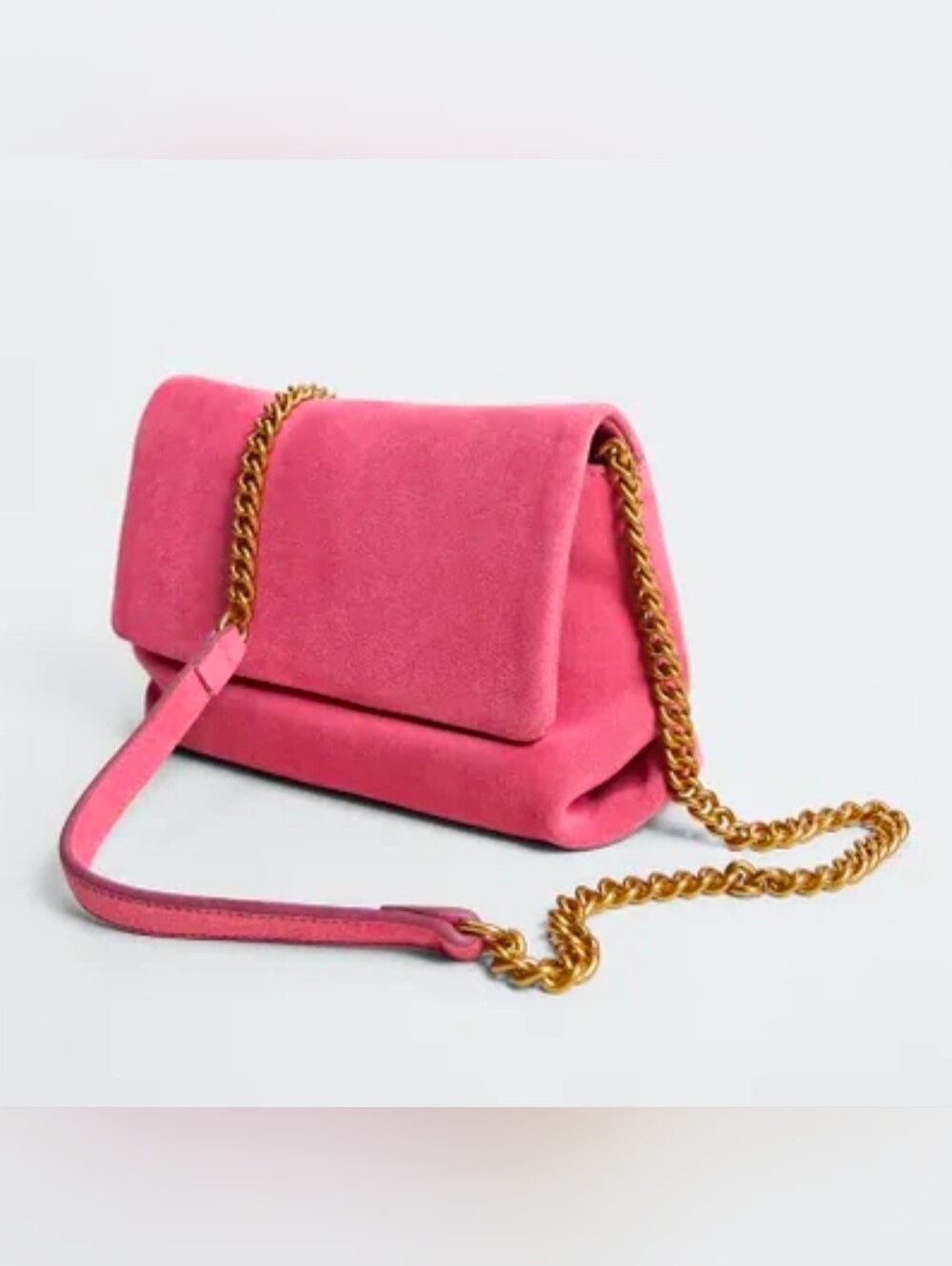 Mango Genuine Suede Fuschia Gold Chain-Shoulder Bag. NWT.